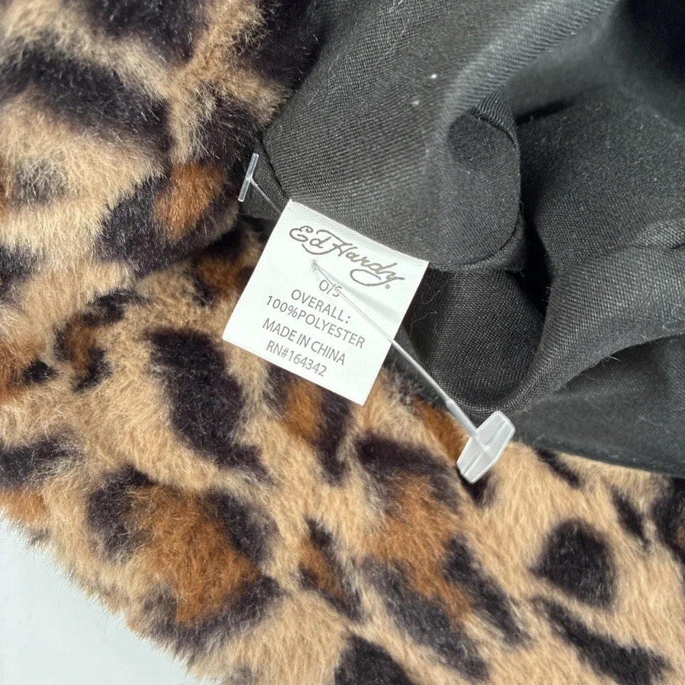 Women's Ed Hardy 'Love Kills Slowly' Tattoo Cheetah Faux Fur Bucket Hat O/S NWT